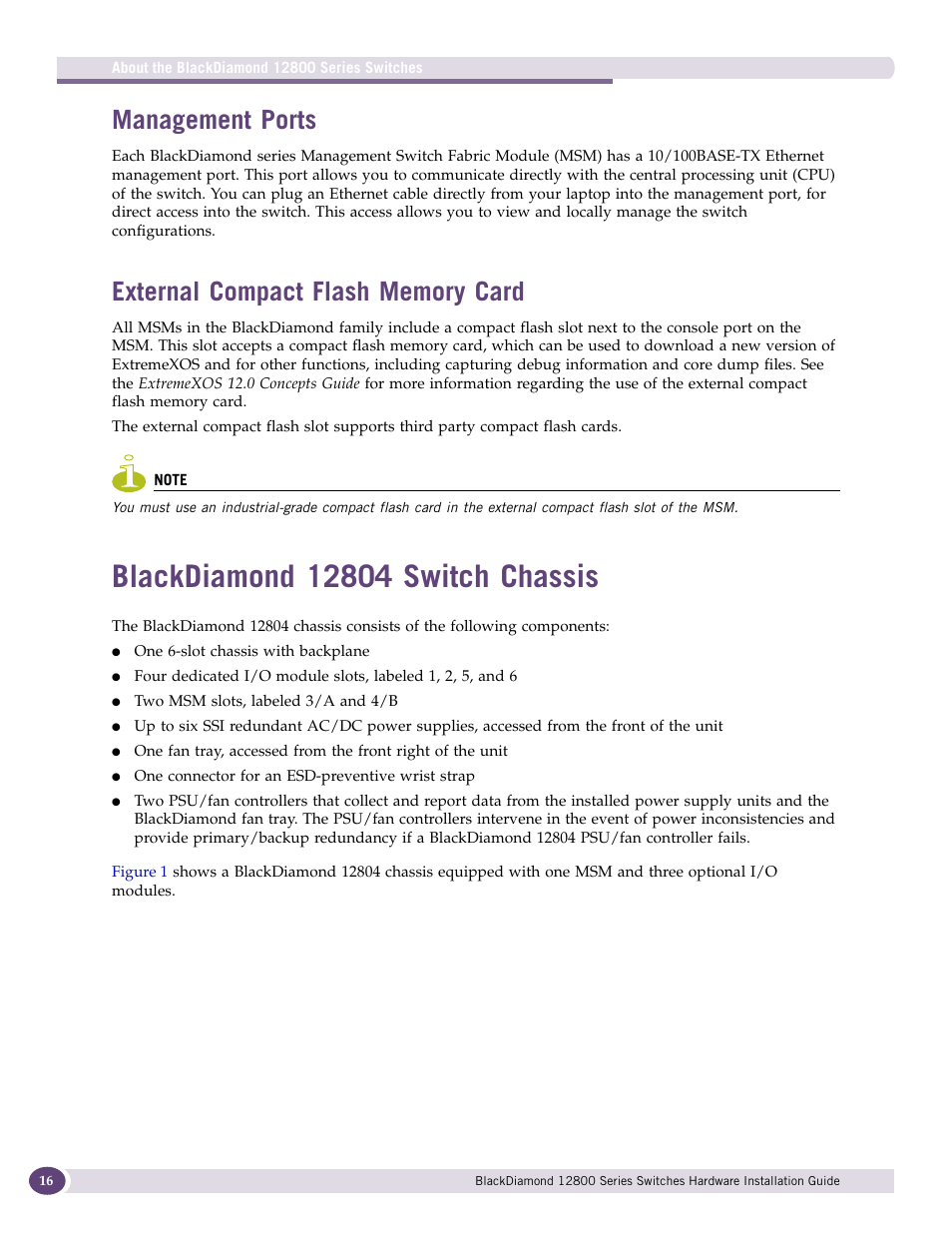 Management ports, External compact flash memory card, Blackdiamond 12804 switch chassis | Extreme Networks BlackDiamond 12804 User Manual | Page 16 / 160