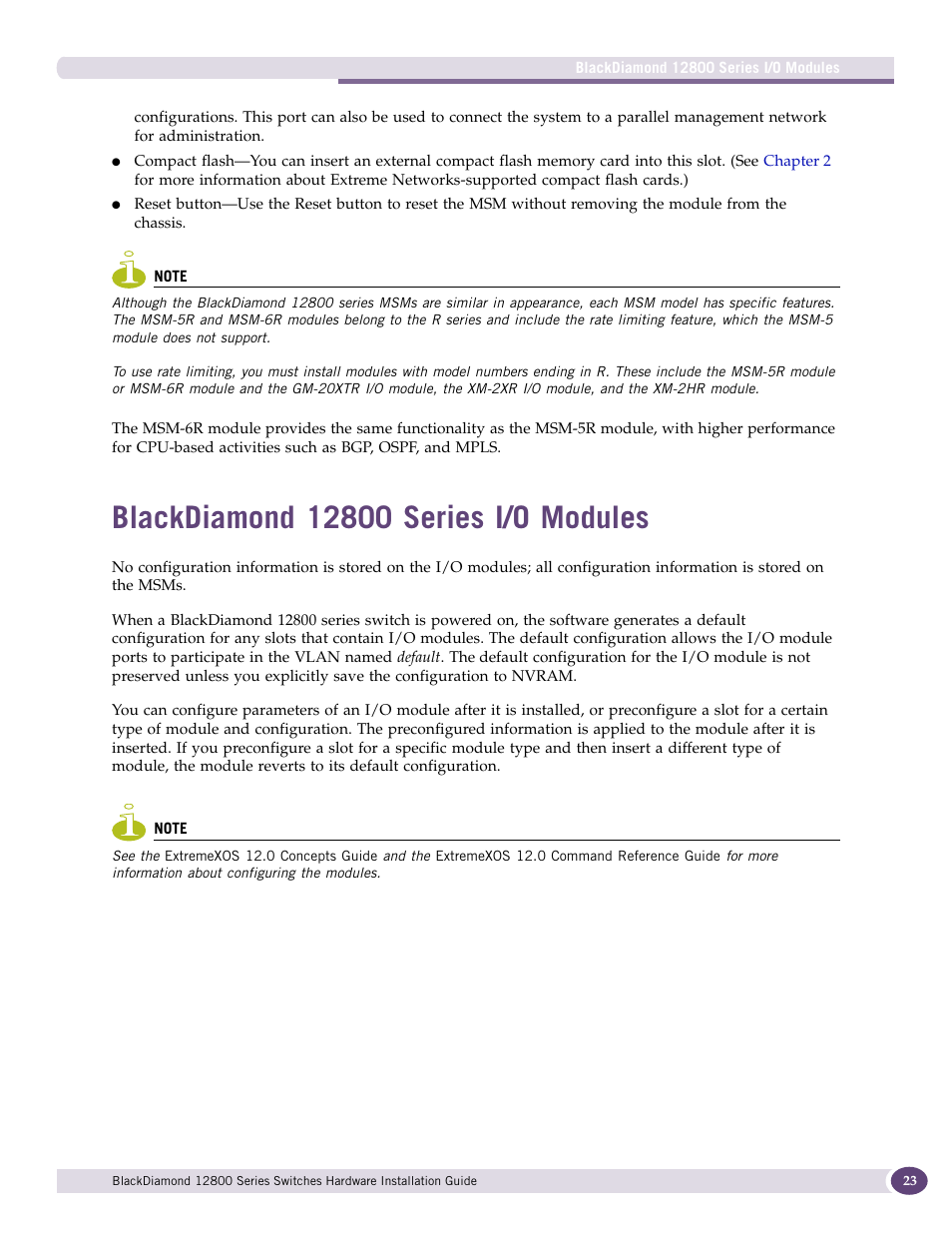 Blackdiamond 12800 series i/o modules | Extreme Networks BlackDiamond 12804 User Manual | Page 23 / 160