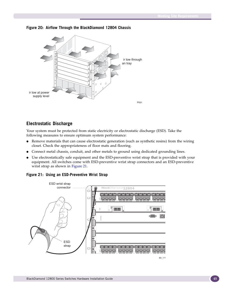 Electrostatic discharge, Figure 21: using an esd-preventive wrist strap | Extreme Networks BlackDiamond 12804 User Manual | Page 45 / 160