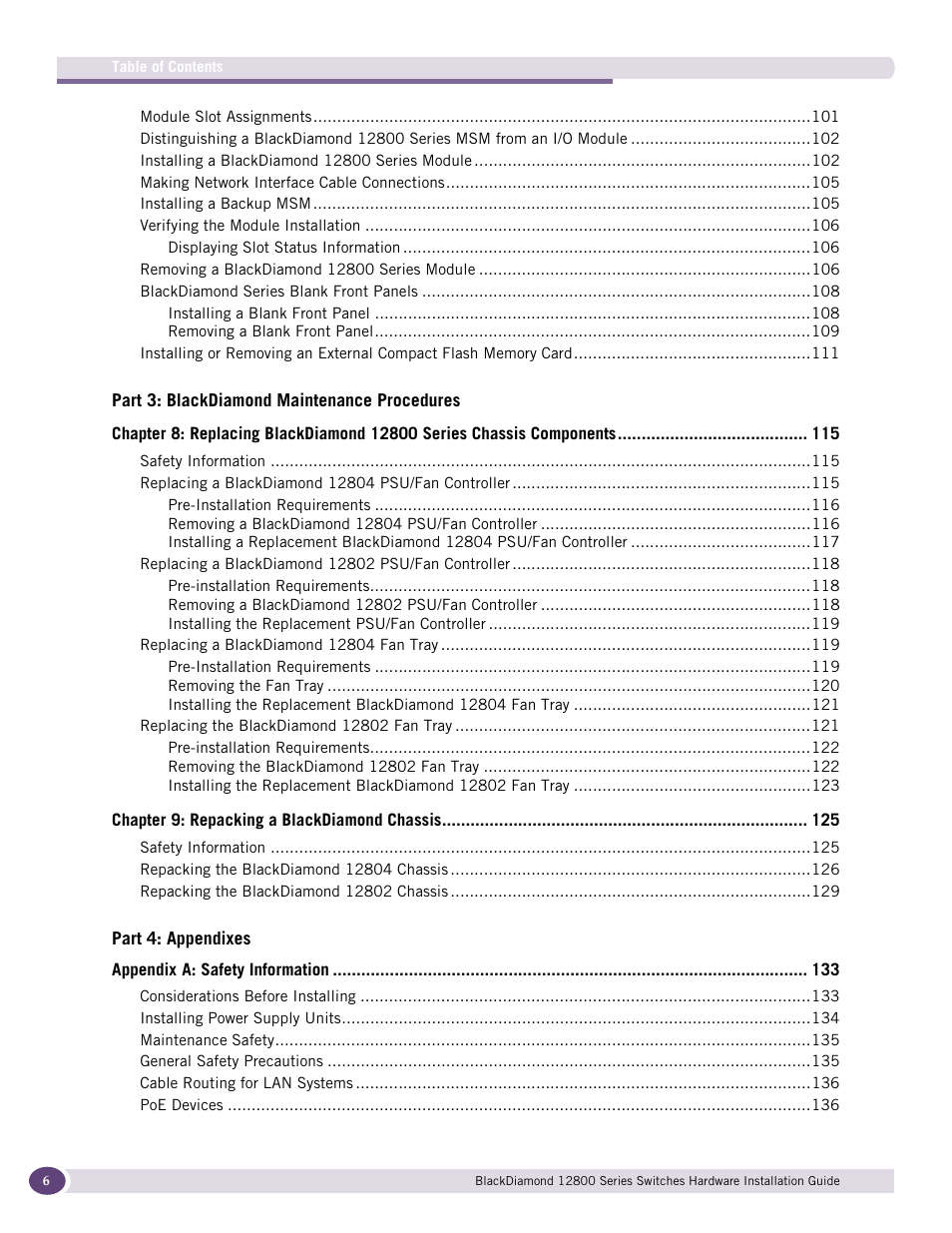 Extreme Networks BlackDiamond 12804 User Manual | Page 6 / 160