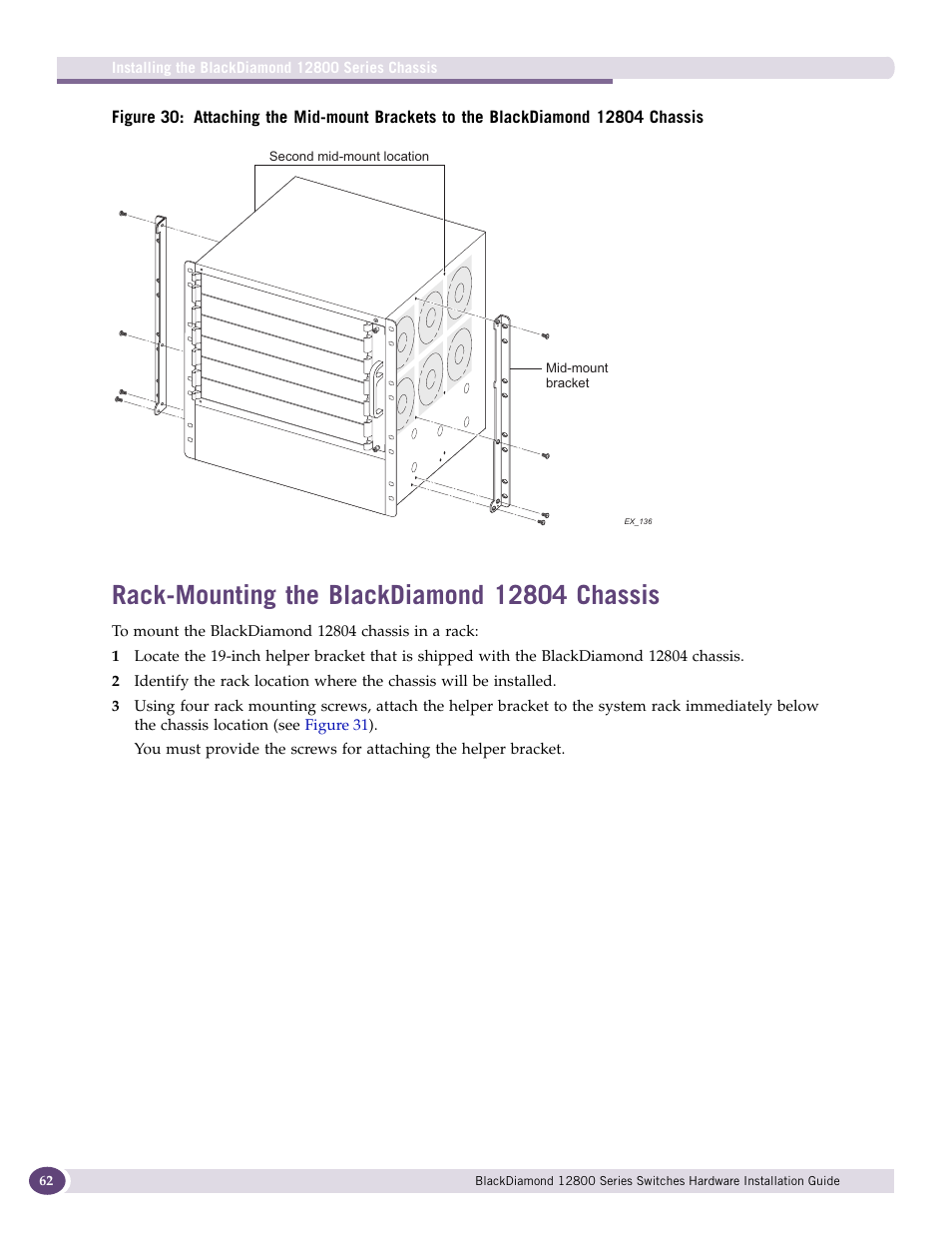 Rack-mounting the blackdiamond 12804 chassis | Extreme Networks BlackDiamond 12804 User Manual | Page 62 / 160