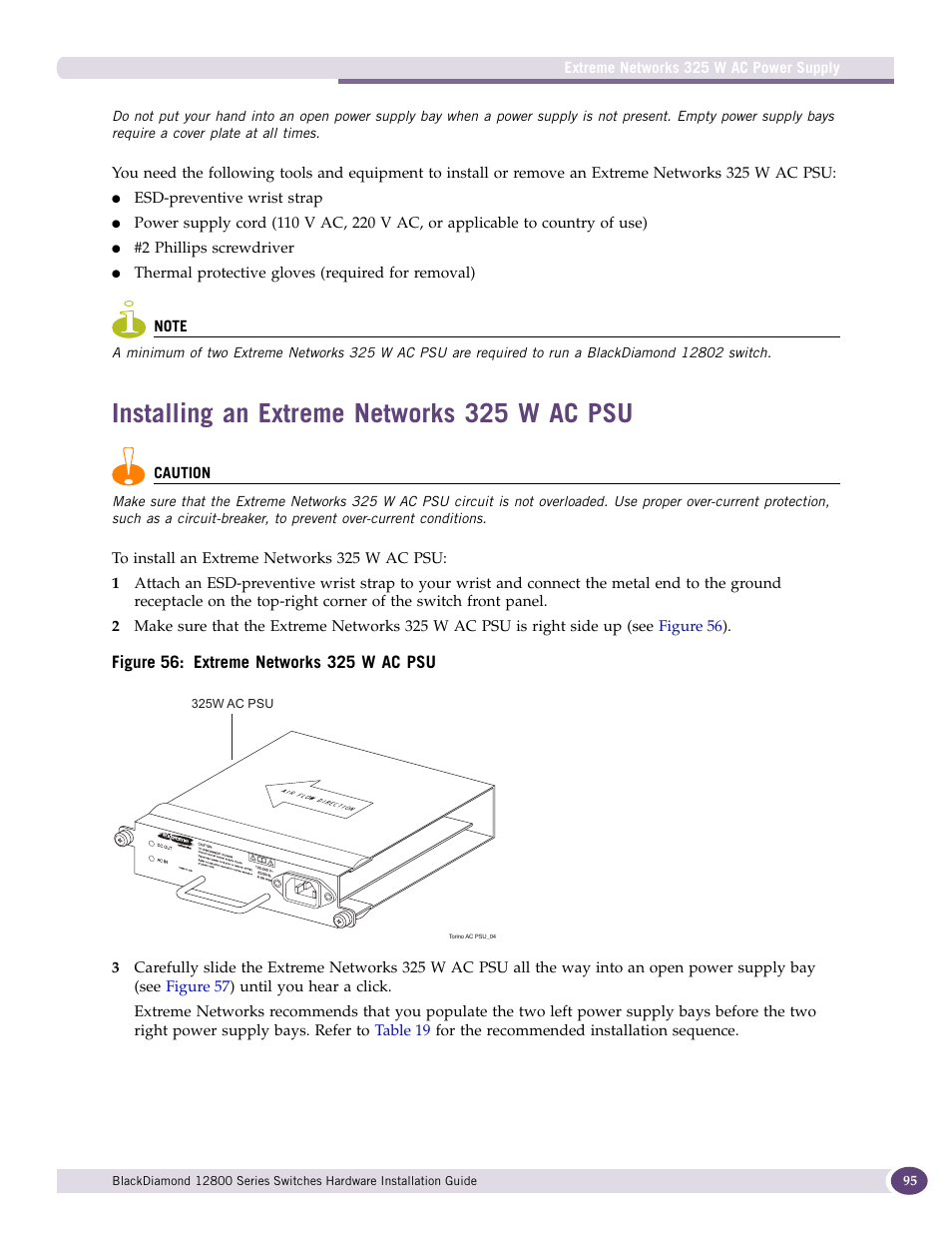 Installing an extreme networks 325 w ac psu | Extreme Networks BlackDiamond 12804 User Manual | Page 95 / 160