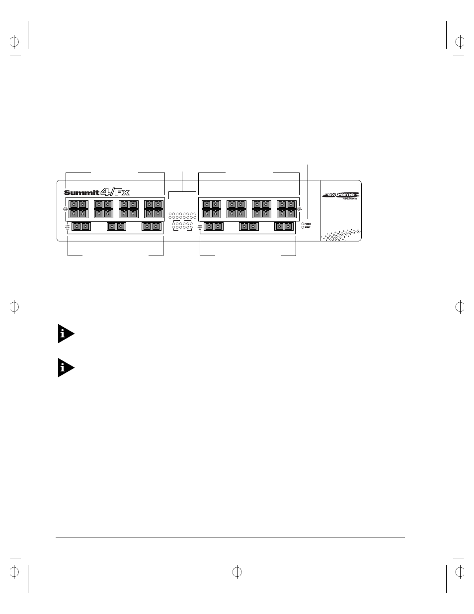Summit4/fx front view, 4/fx f, Ummit | Ront, 100 mbps ports | Extreme Networks Summit1 User Manual | Page 34 / 227