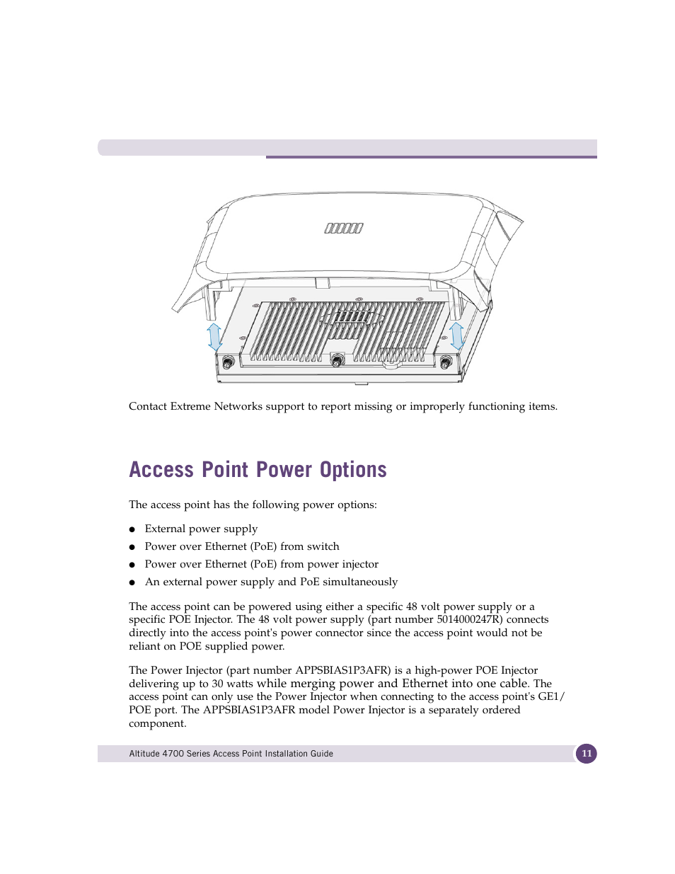 Access point power options | Extreme Networks ALTITUDE 4700 User Manual | Page 11 / 68