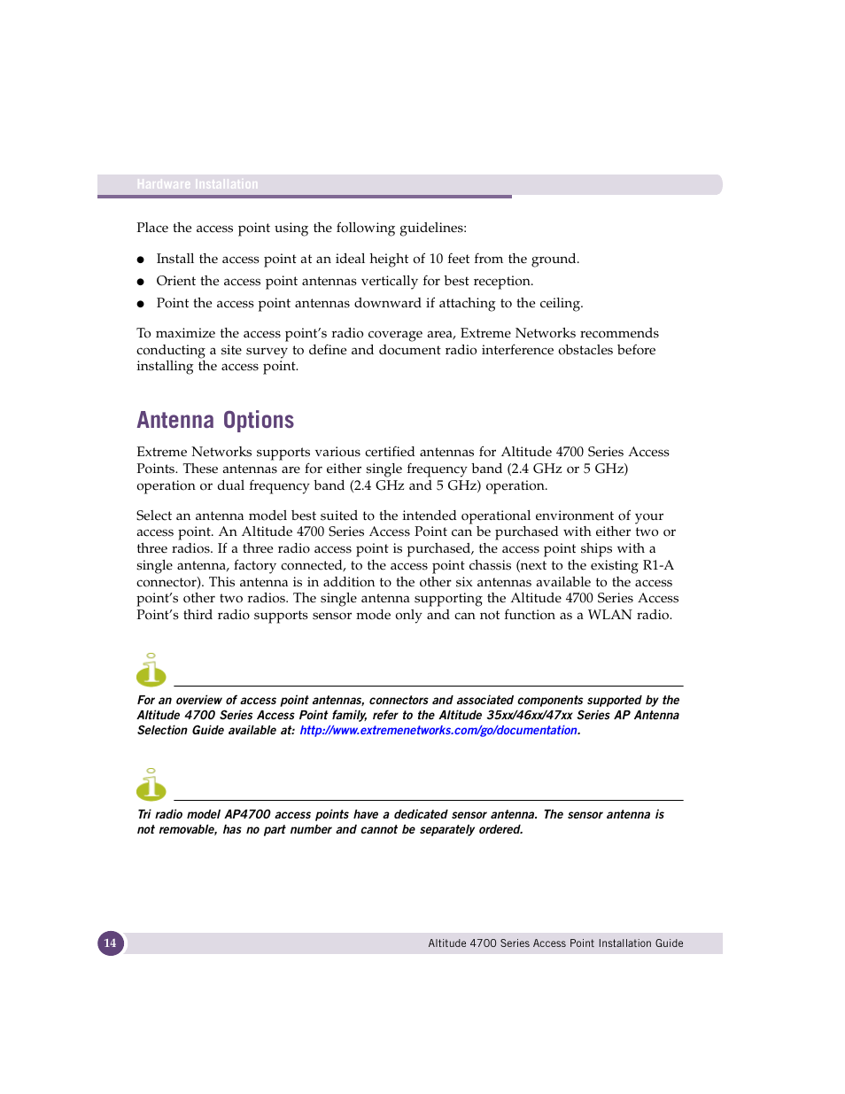 Antenna options | Extreme Networks ALTITUDE 4700 User Manual | Page 14 / 68