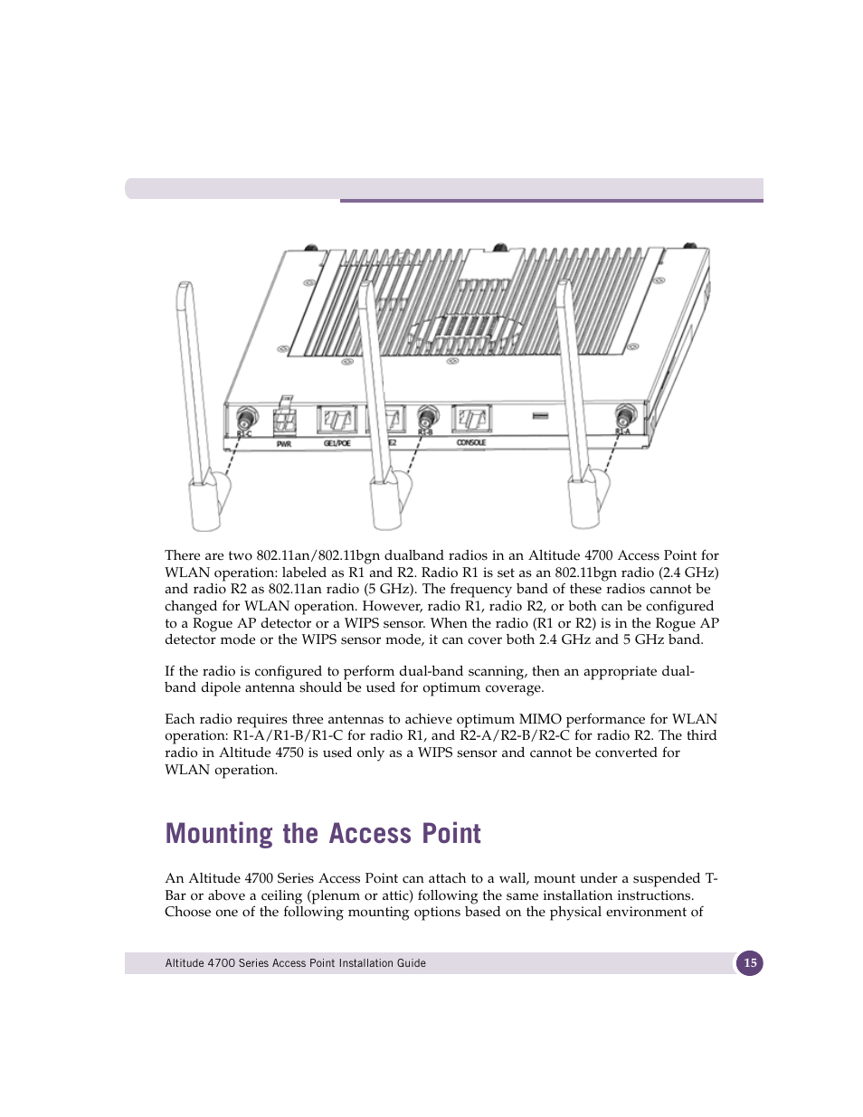 Mounting the access point | Extreme Networks ALTITUDE 4700 User Manual | Page 15 / 68
