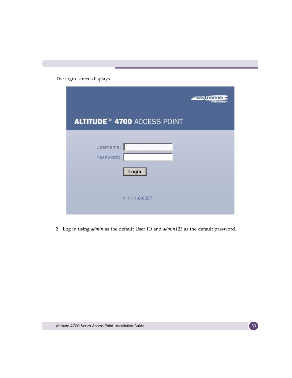 Extreme Networks ALTITUDE 4700 User Manual | Page 33 / 68
