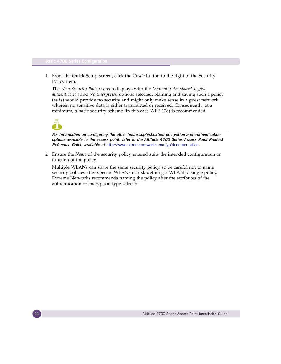 Extreme Networks ALTITUDE 4700 User Manual | Page 44 / 68