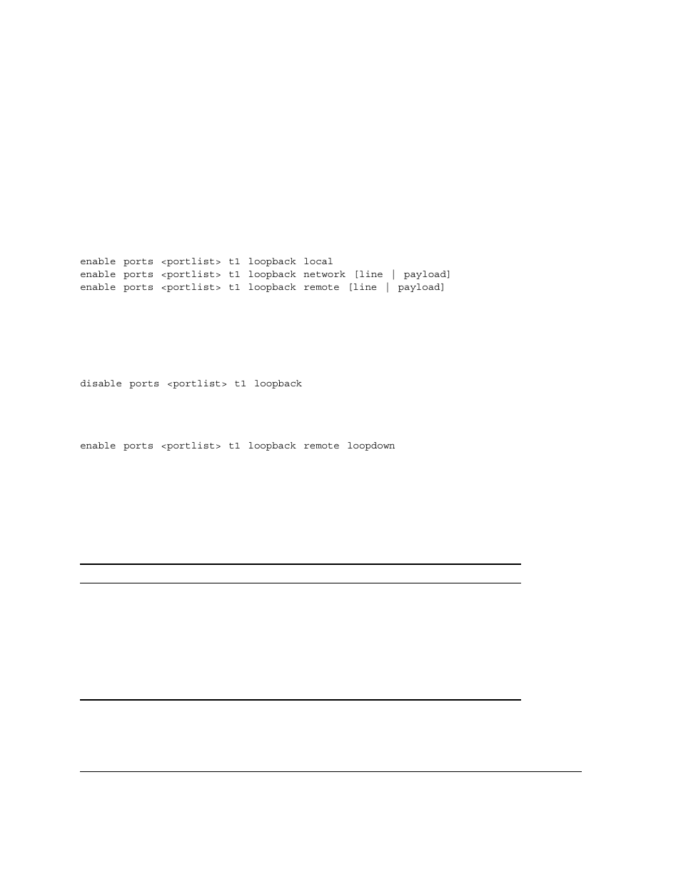 Enabling loopback mode, Disabling loopback mode, T1 port monitoring commands | Extreme Networks WM-4T1i User Manual | Page 24 / 38