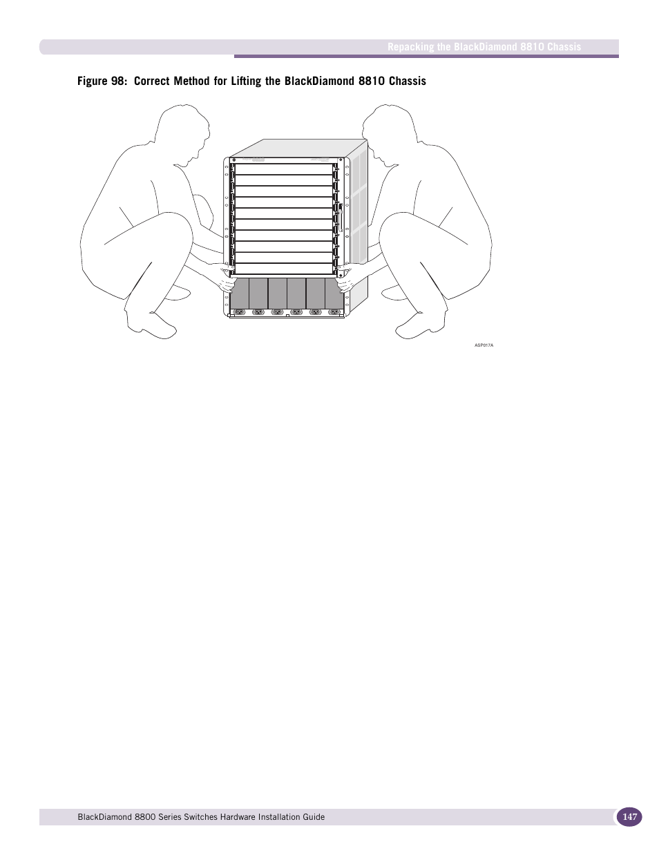 Figure 98, T and lower it onto wood pallet (see | Extreme Networks BlackDiamond 8800 Series User Manual | Page 147 / 180