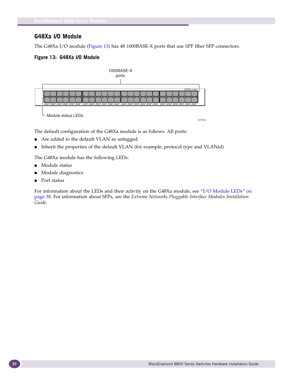 G48xa i/o module | Extreme Networks BlackDiamond 8800 Series User Manual | Page 30 / 180