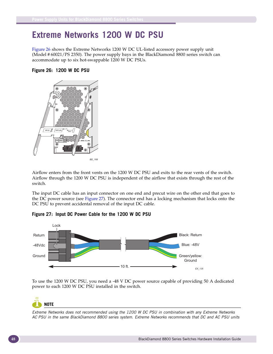 Extreme networks 1200 w dc psu | Extreme Networks BlackDiamond 8800 Series User Manual | Page 48 / 180
