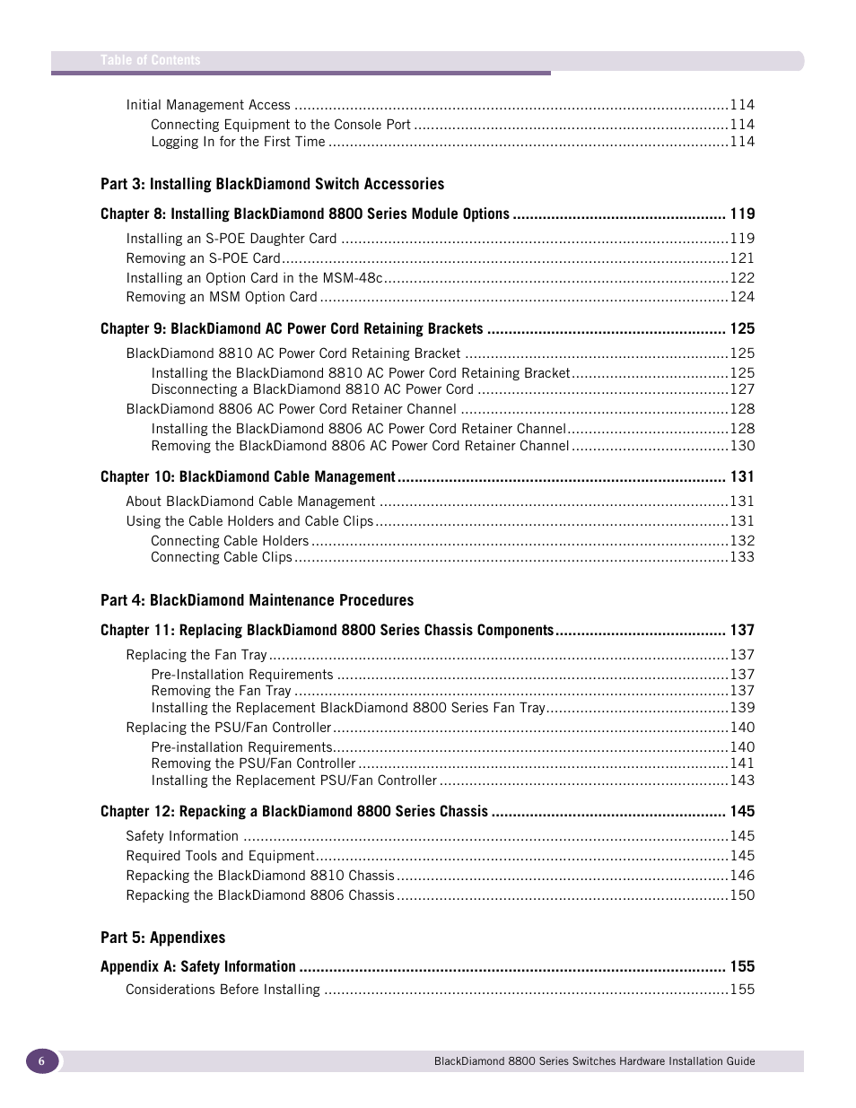Extreme Networks BlackDiamond 8800 Series User Manual | Page 6 / 180