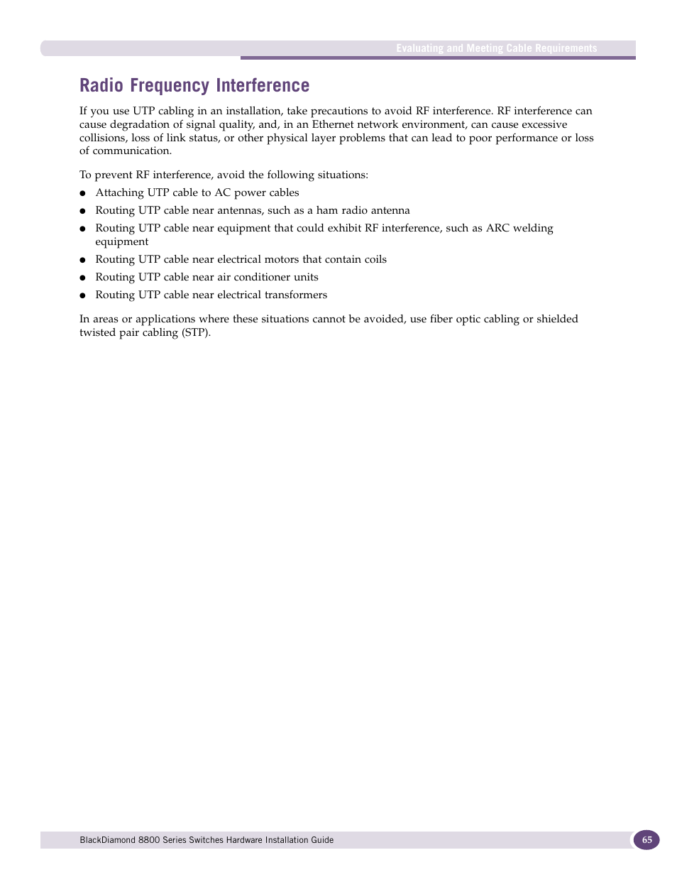 Radio frequency interference | Extreme Networks BlackDiamond 8800 Series User Manual | Page 65 / 180