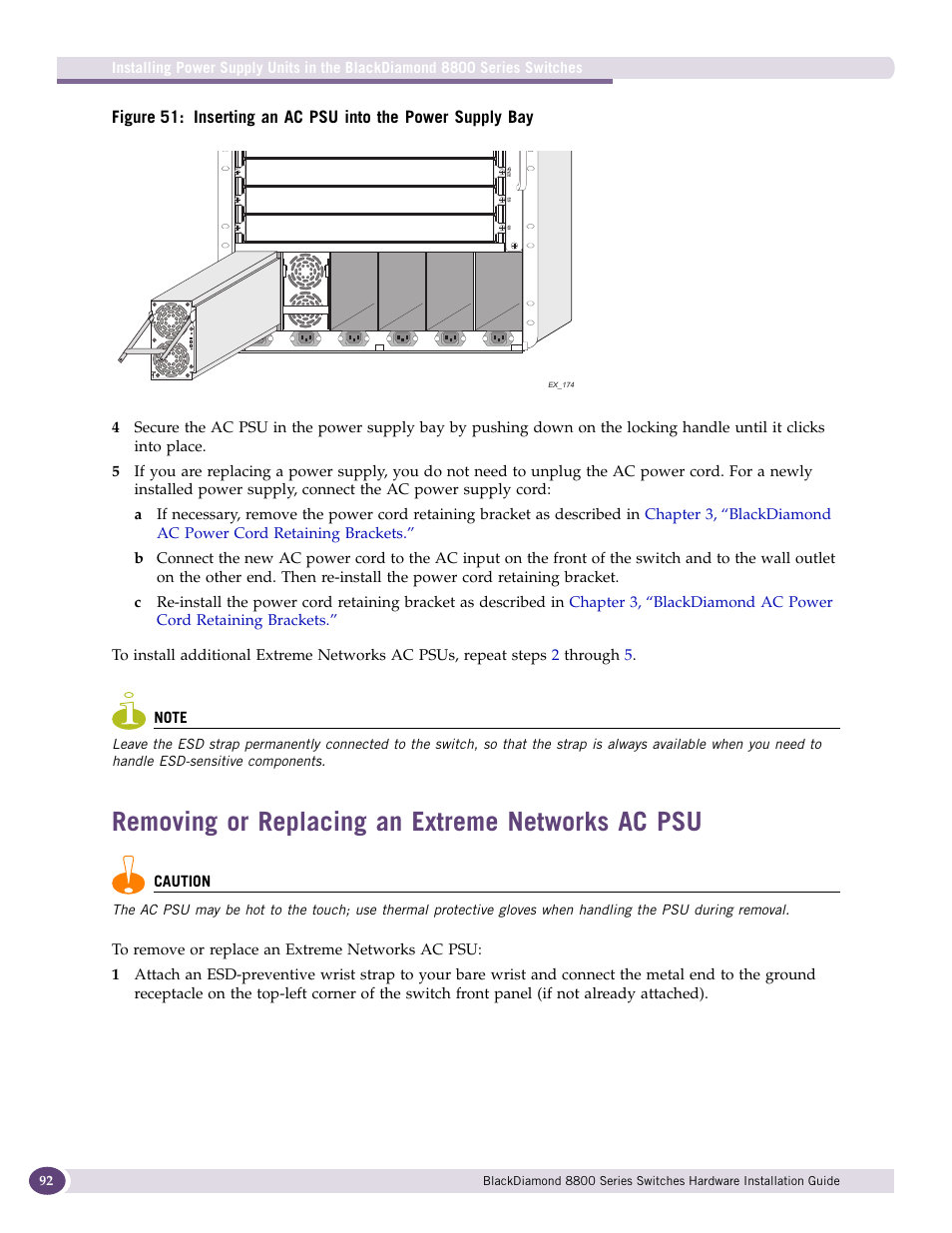 Removing or replacing an extreme networks ac psu, Figure 51 | Extreme Networks BlackDiamond 8800 Series User Manual | Page 92 / 180