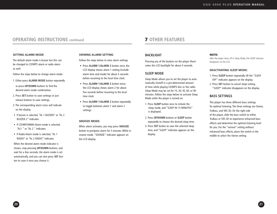 Operating instructions, 7other features | Ego Technology 4000 Plus User Manual | Page 11 / 71