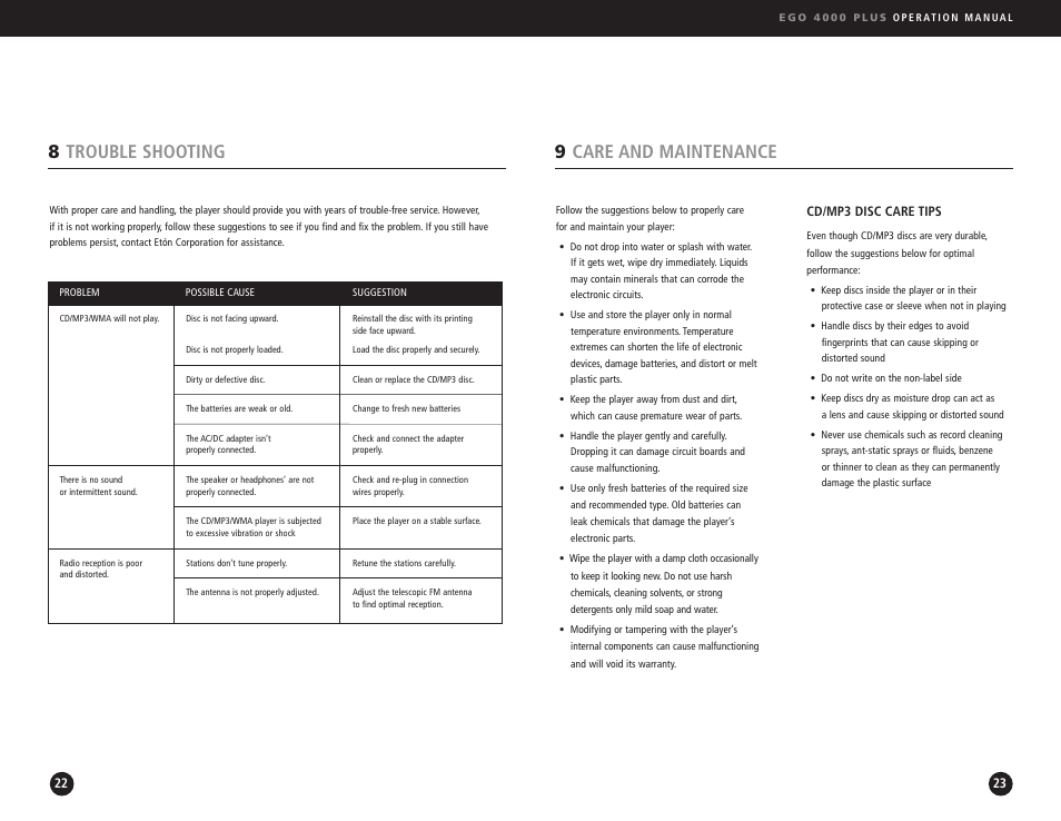 8trouble shooting, 9care and maintenance | Ego Technology 4000 Plus User Manual | Page 12 / 71