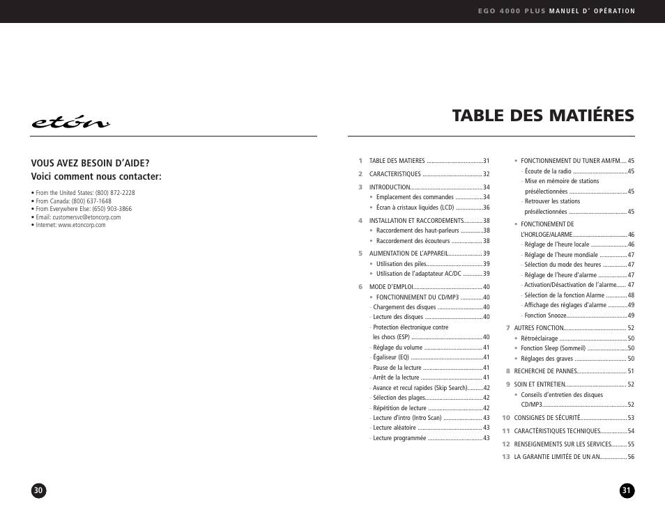 Table des matiéres | Ego Technology 4000 Plus User Manual | Page 16 / 71