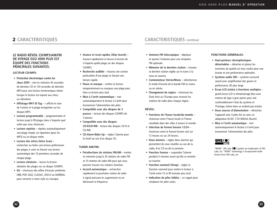 Caracteristiques, 2caracteristiques | Ego Technology 4000 Plus User Manual | Page 17 / 71