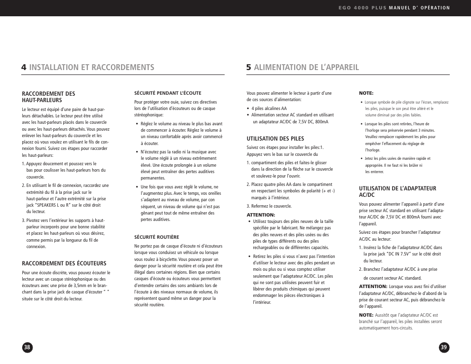 5alimentation de l’appareil, 4installation et raccordements | Ego Technology 4000 Plus User Manual | Page 20 / 71