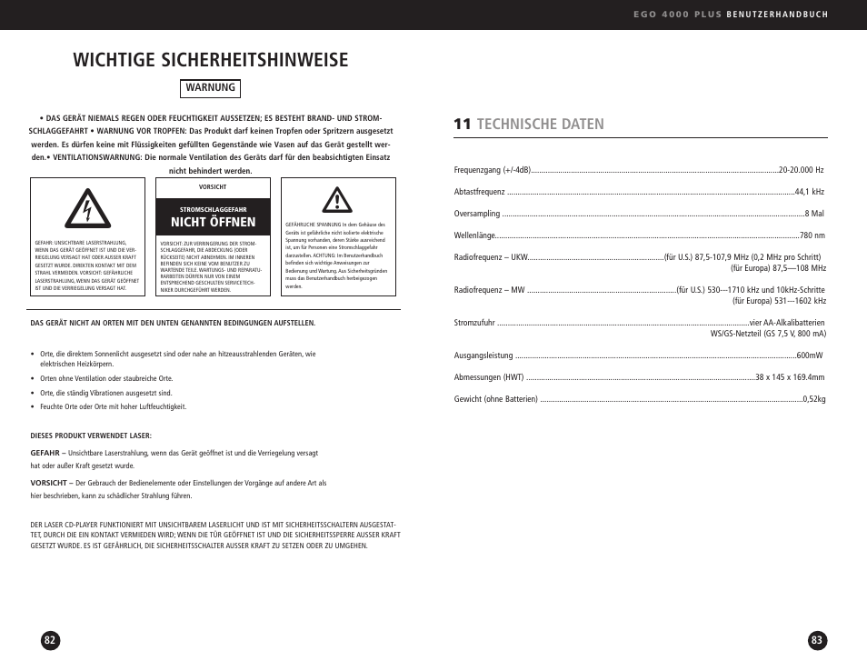 Wichtige sicherheitshinweise, 11 technische daten | Ego Technology 4000 Plus User Manual | Page 42 / 71