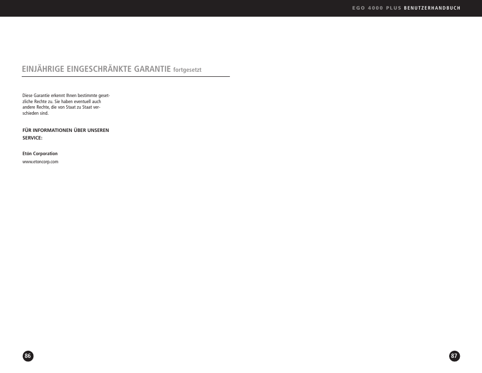 Einjährige eingeschränkte garantie | Ego Technology 4000 Plus User Manual | Page 44 / 71
