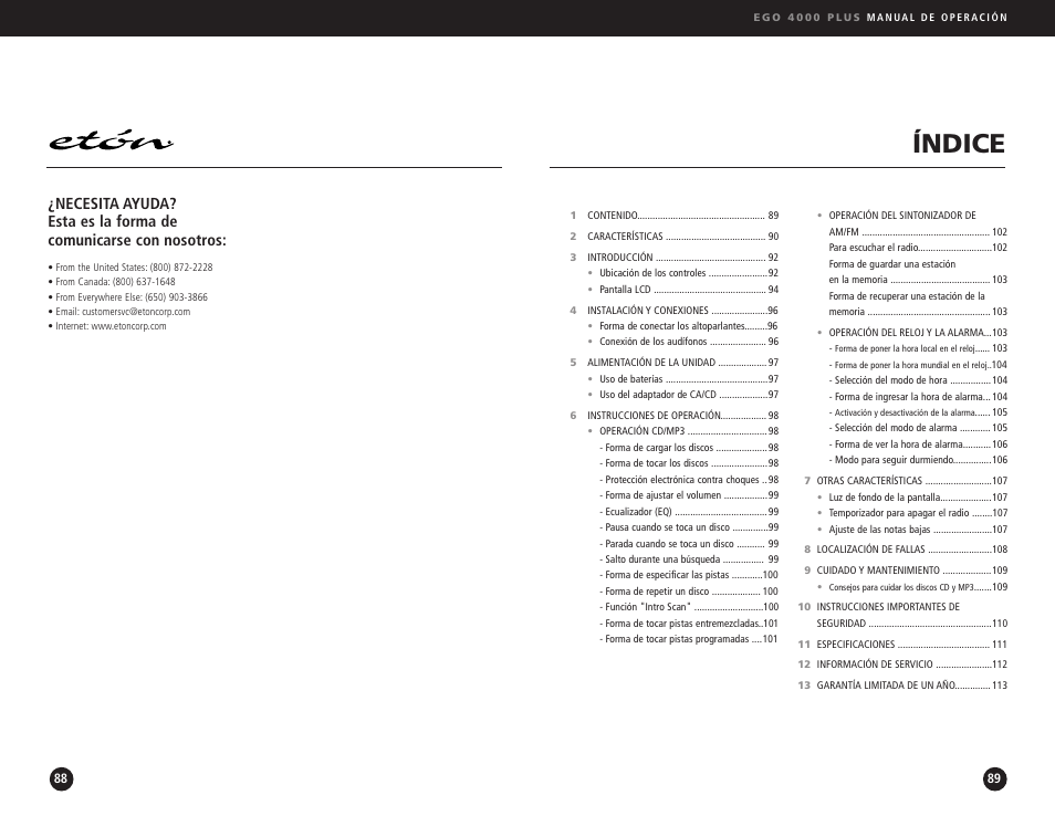 Índice | Ego Technology 4000 Plus User Manual | Page 45 / 71