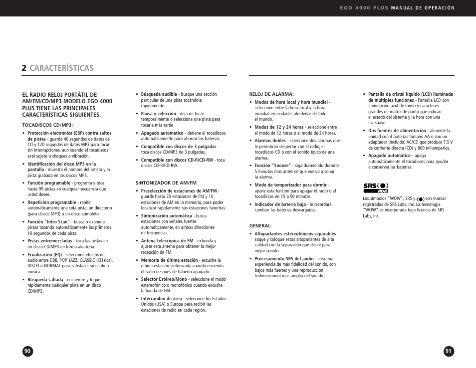 2características | Ego Technology 4000 Plus User Manual | Page 46 / 71