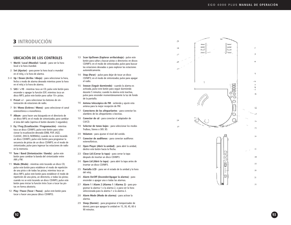 3introducción, Ubicación de los controles | Ego Technology 4000 Plus User Manual | Page 47 / 71