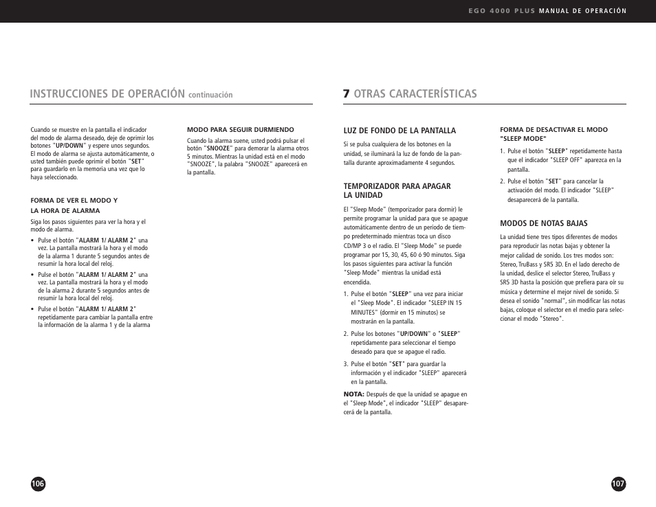7otras características, Instrucciones de operación | Ego Technology 4000 Plus User Manual | Page 54 / 71