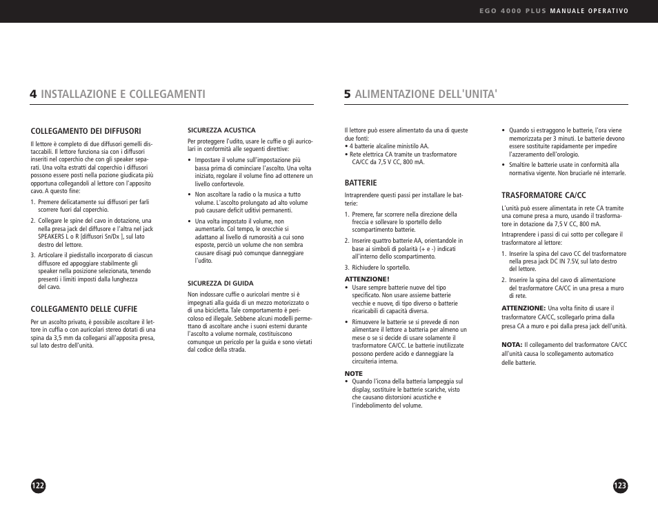 5alimentazione dell'unita, 4installazione e collegamenti | Ego Technology 4000 Plus User Manual | Page 62 / 71