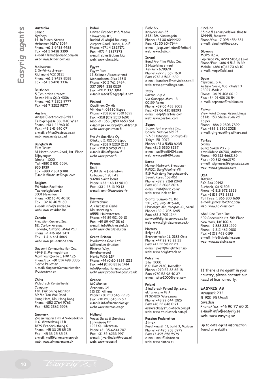 Easyrig agents | Easyrig Camcorder Tripod User Manual | Page 10 / 12