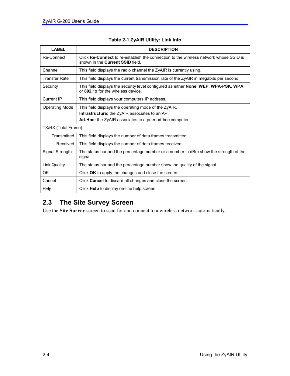 3 the site survey screen | Equinox Systems ZyAIR G-200 User Manual | Page 22 / 52