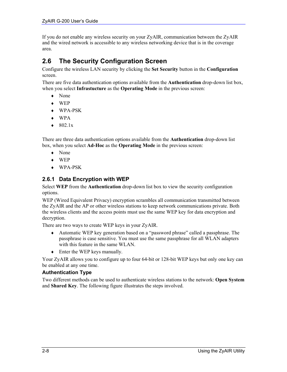 Data encryption with wep, 6 the security configuration screen | Equinox Systems ZyAIR G-200 User Manual | Page 26 / 52