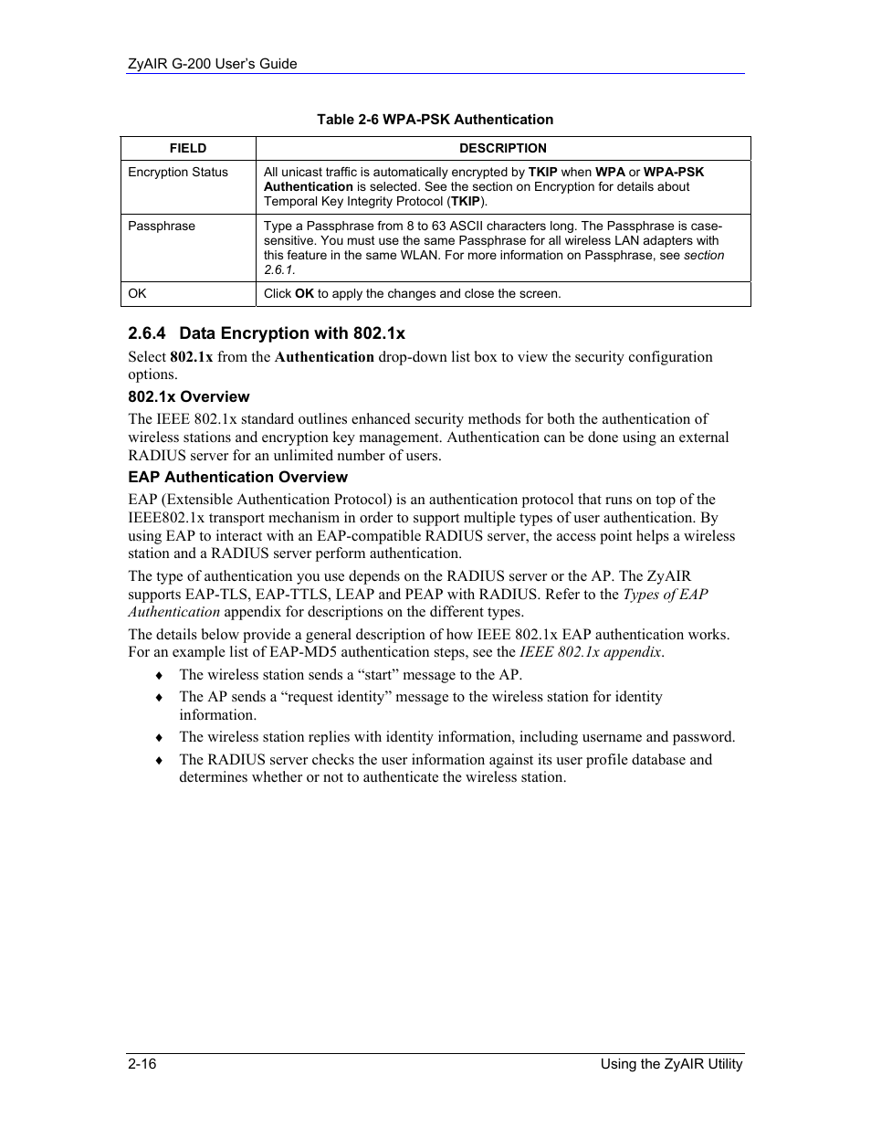 Data encryption with 802.1x | Equinox Systems ZyAIR G-200 User Manual | Page 34 / 52