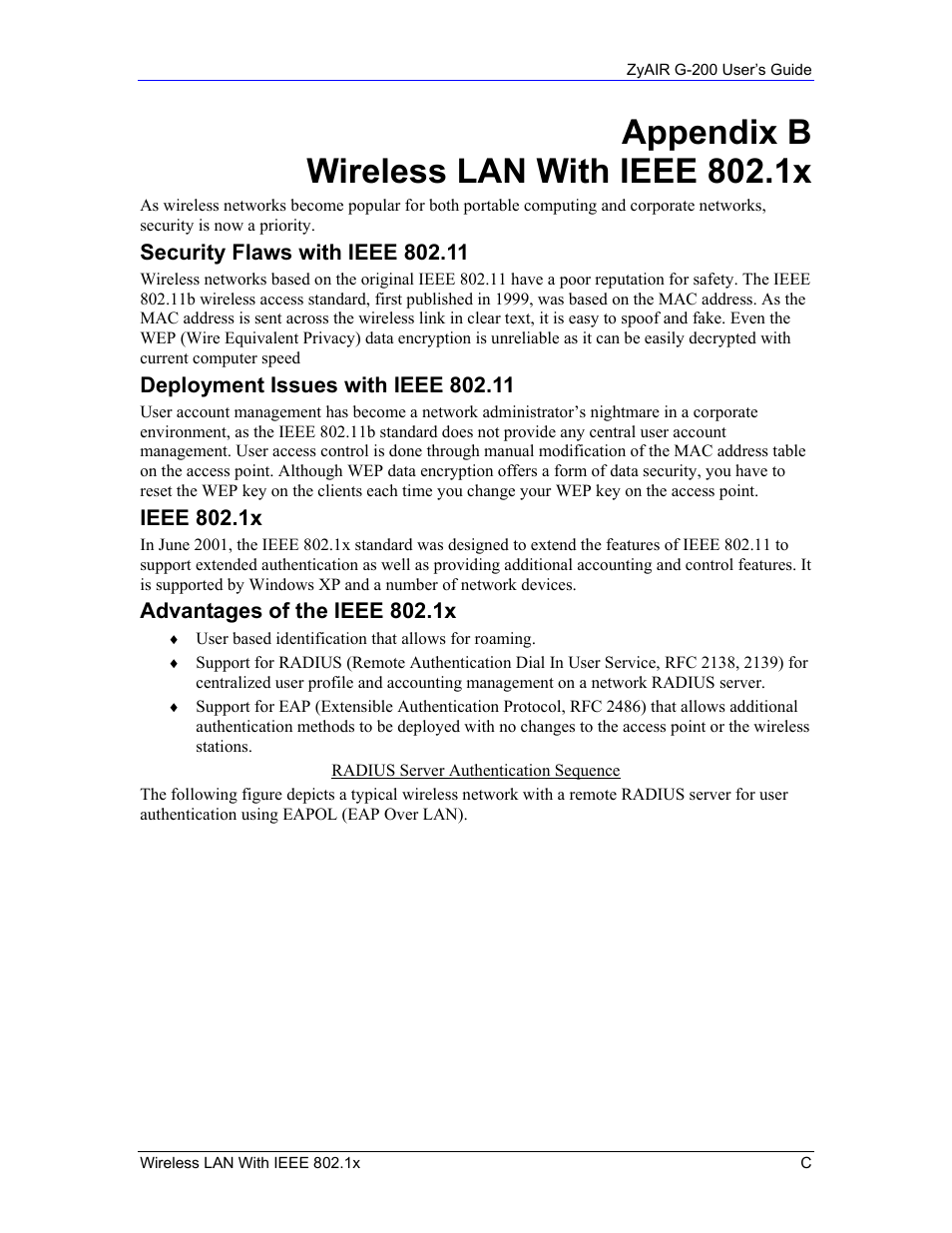 Appendix b wireless lan with ieee 802.1x | Equinox Systems ZyAIR G-200 User Manual | Page 45 / 52