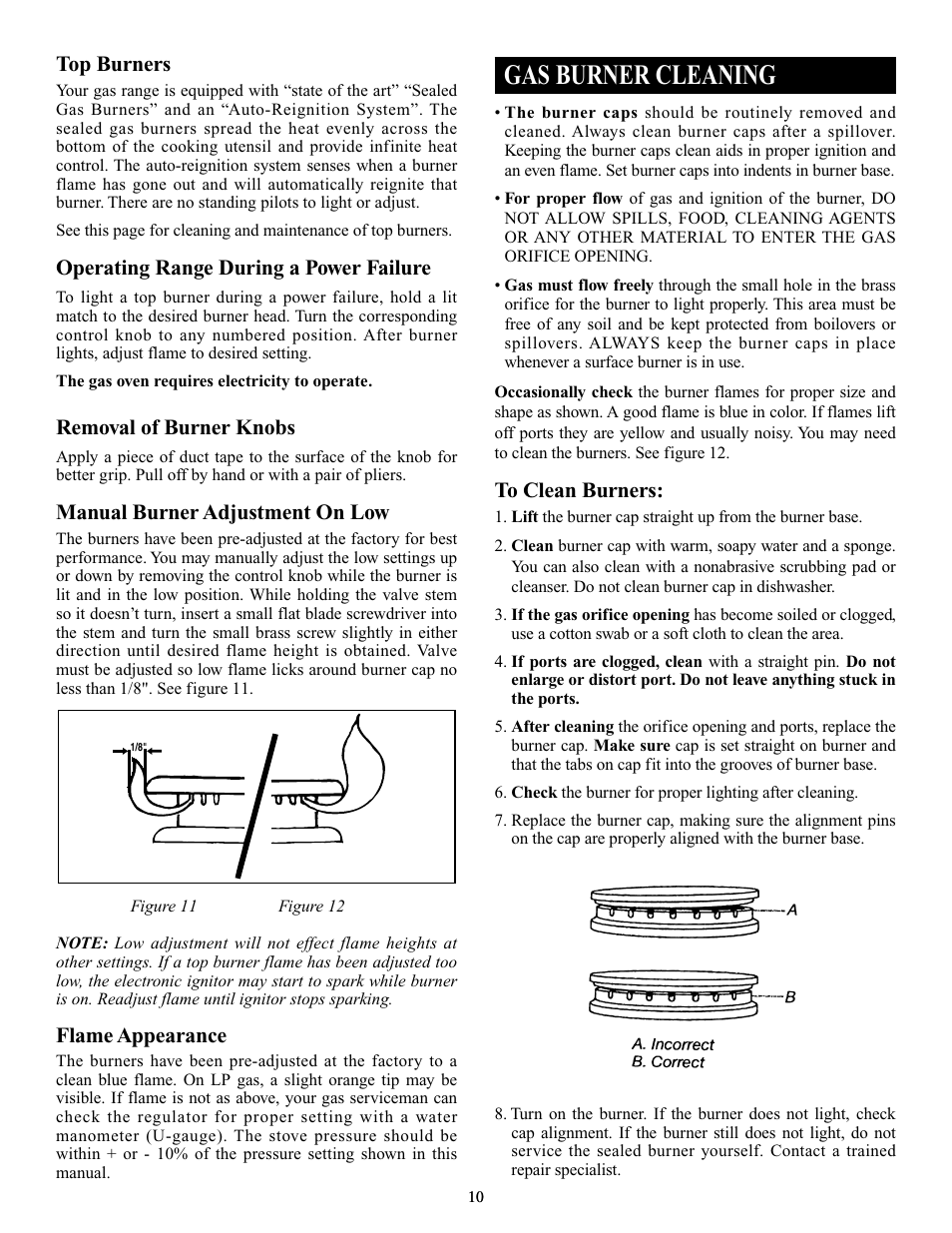 Gas burner cleaning | Elmira Stove Works 1954 User Manual | Page 10 / 32
