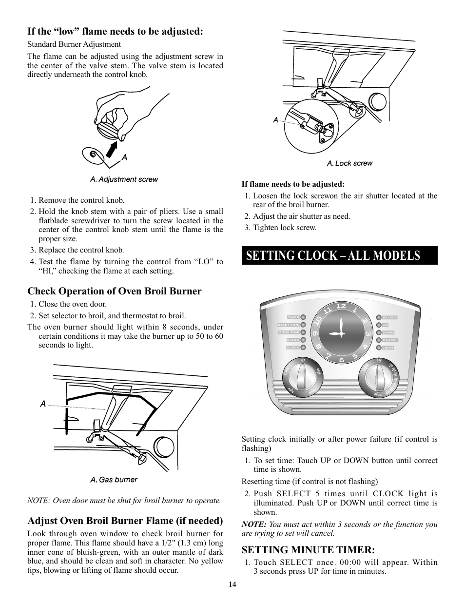 Setting clock – all models | Elmira Stove Works 1954 User Manual | Page 14 / 32
