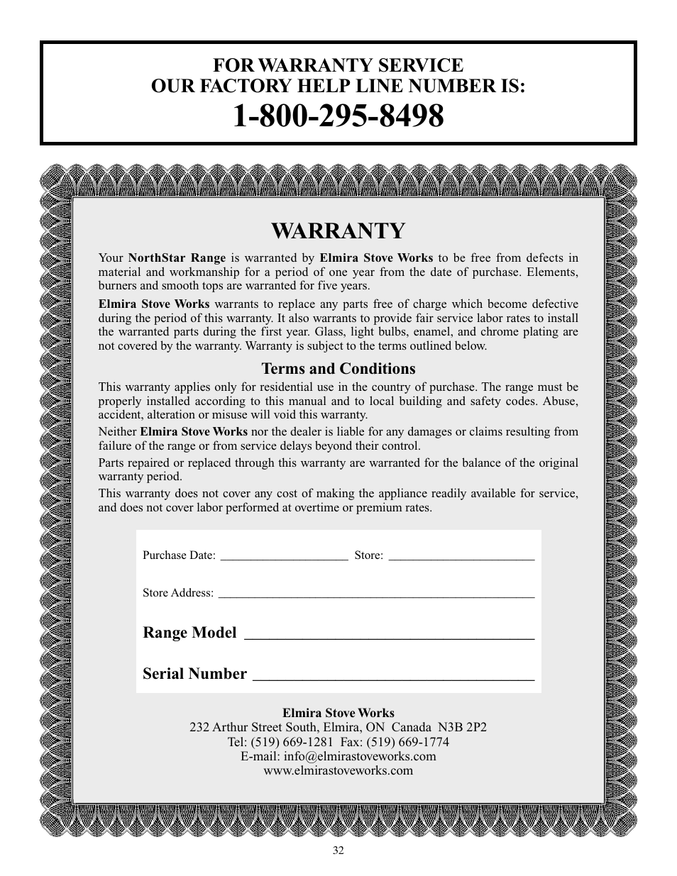 Warranty | Elmira Stove Works 1954 User Manual | Page 32 / 32
