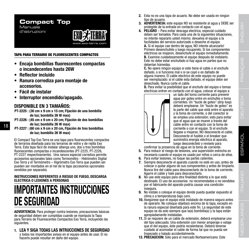 Importantes instrucciones de seguridad, Compact top | Exo Terra Compact Top PT-2225-2226-2227 User Manual | Page 10 / 17