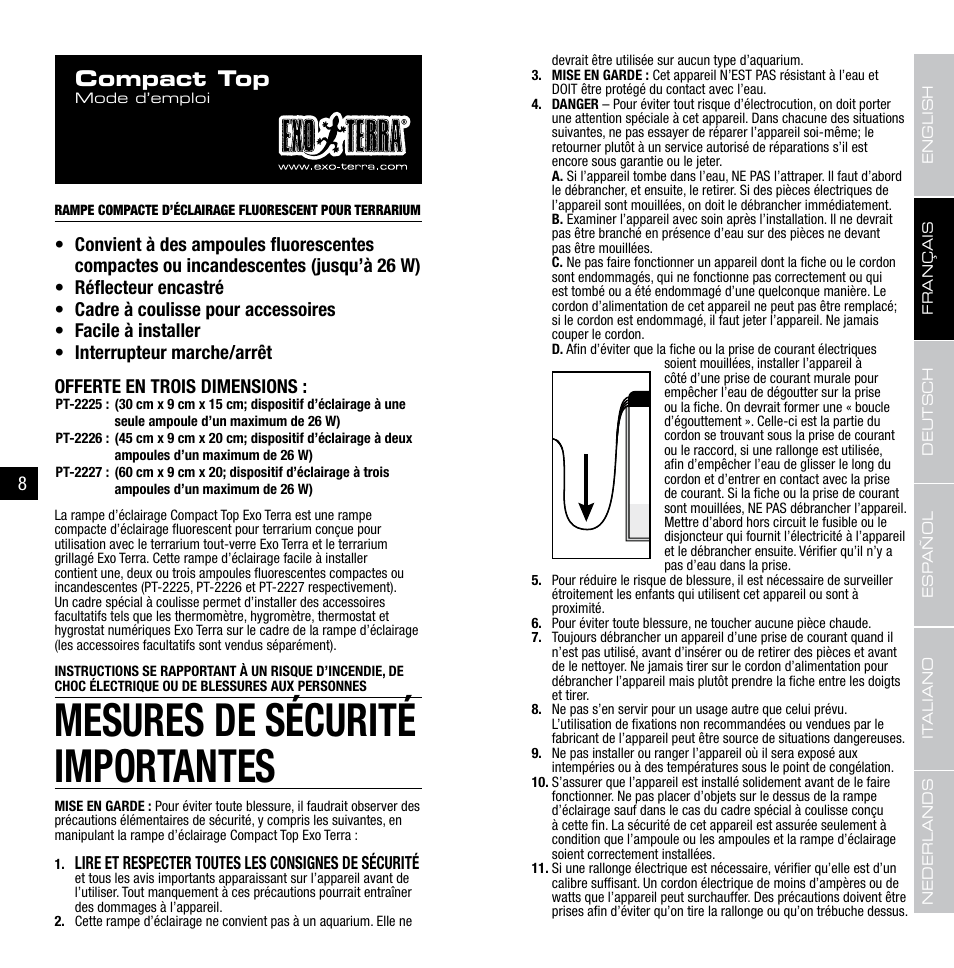 Mesures de sécurité importantes, Compact top | Exo Terra Compact Top PT-2225-2226-2227 User Manual | Page 5 / 17