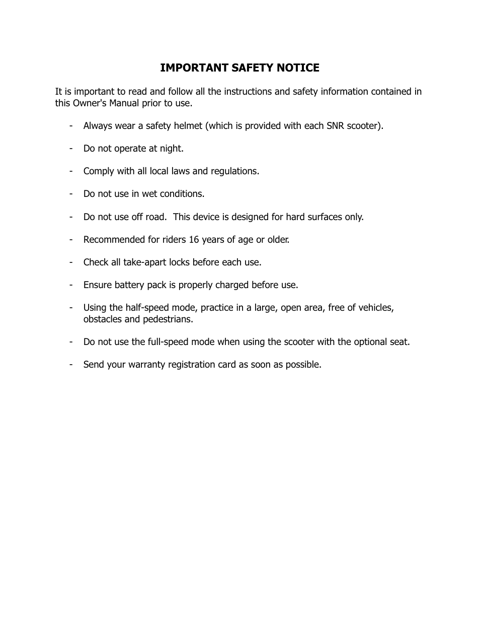 Snr-1000.pdf | EV Rider Stand N Ride User Manual | Page 2 / 15
