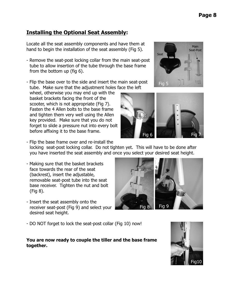 Installing the optional seat assembly, Page 8 | EV Rider Stand N Ride User Manual | Page 9 / 15
