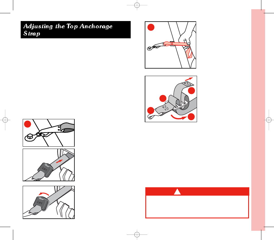 Adjusting the top anchorage strap, Warning | Eddie Bauer 22-750 User Manual | Page 22 / 30