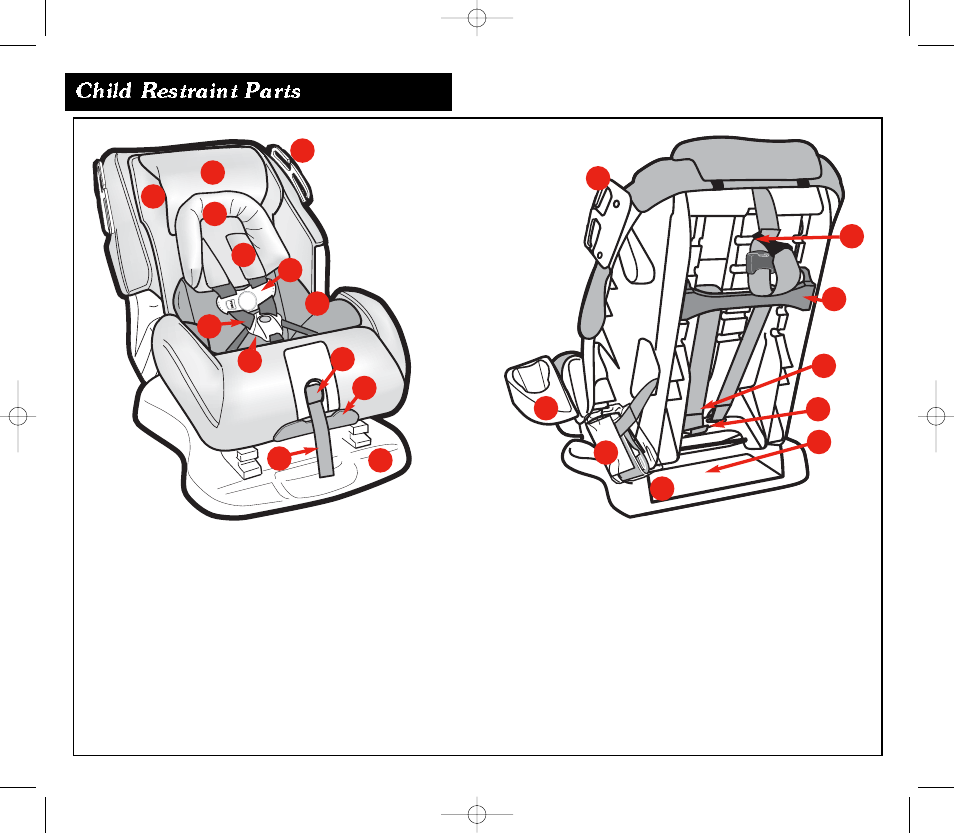 Child restraint parts, Front, Back | Eddie Bauer 22-750 User Manual | Page 6 / 30