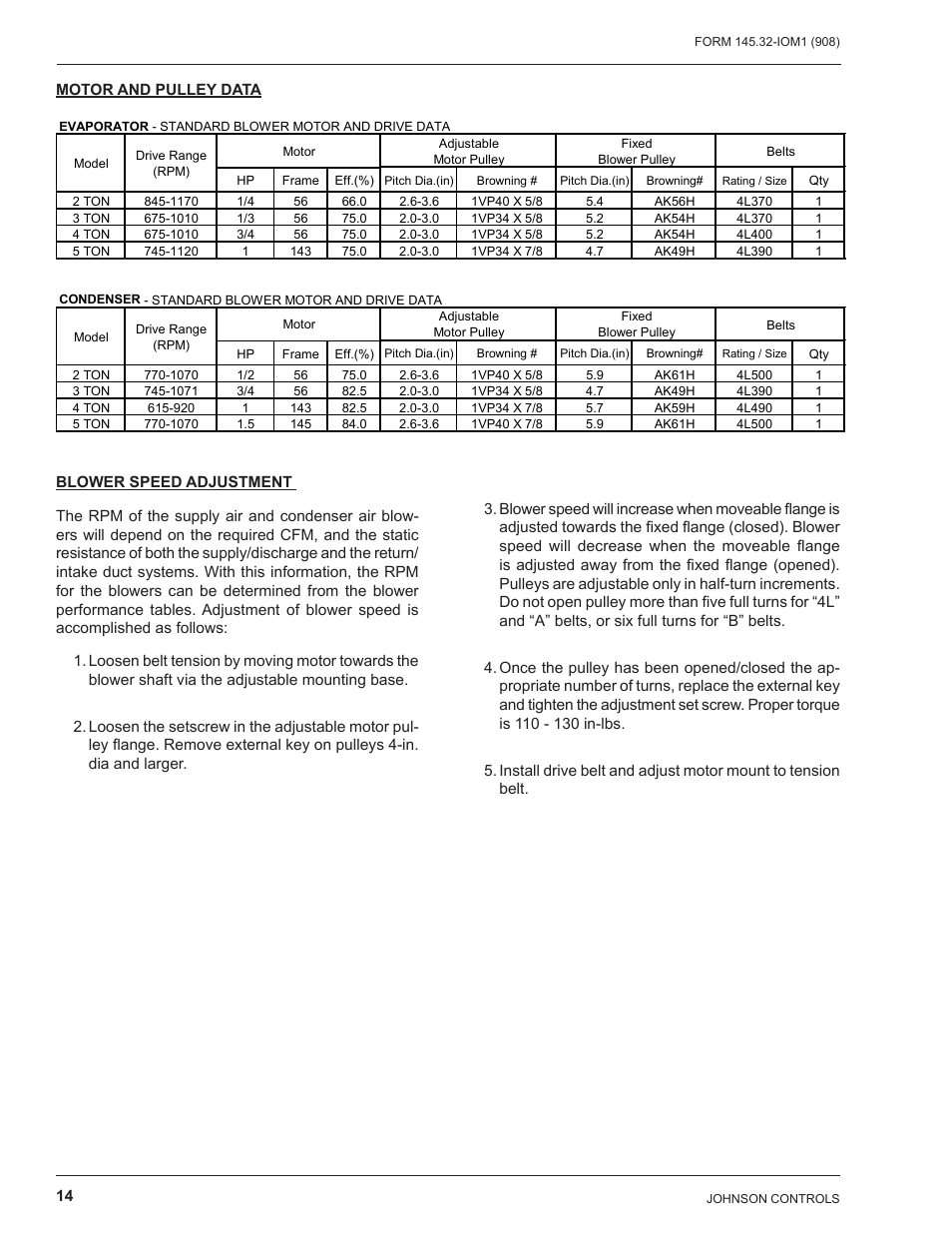 Motor and pulley data, Blower speed adjustment | Energy Tech Laboratories DSH User Manual | Page 14 / 24