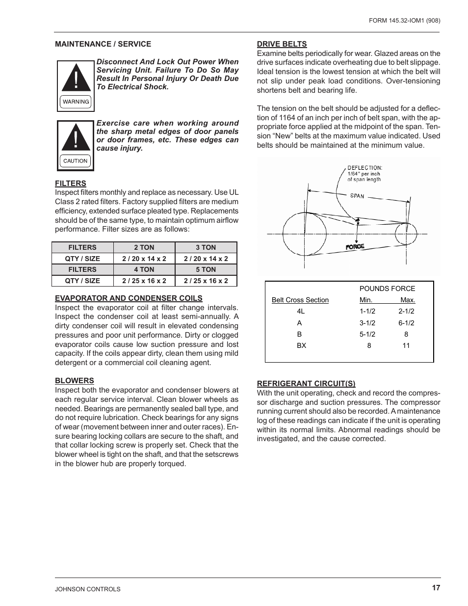 Maintenance / service, Filters, Evaporator and condenser coils | Blowers, Drive belts, Refrigerant circuit(s) | Energy Tech Laboratories DSH User Manual | Page 17 / 24