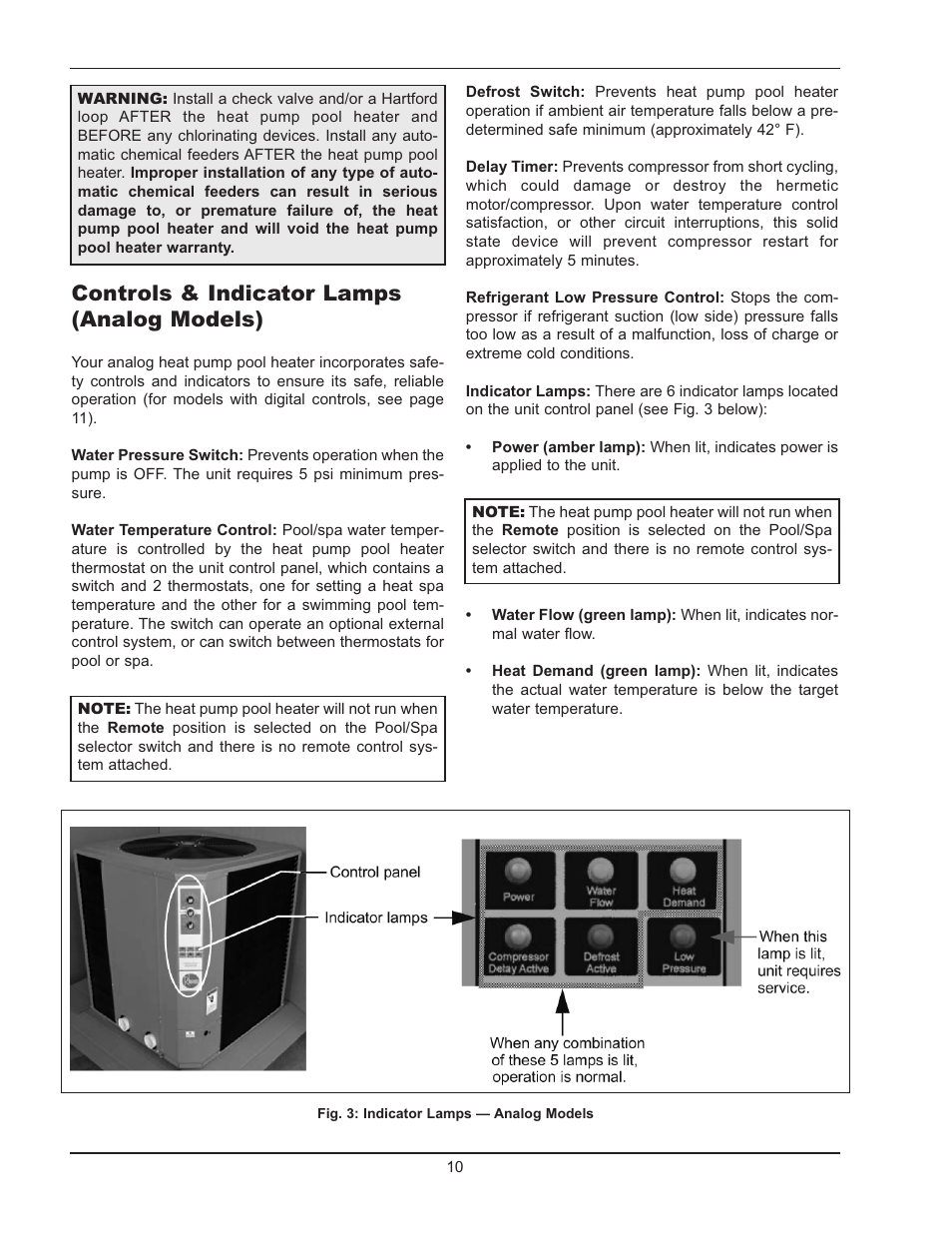 Controls & indicator lamps (analog models) | Energy Tech Laboratories POOL & SPA 5310 User Manual | Page 10 / 24