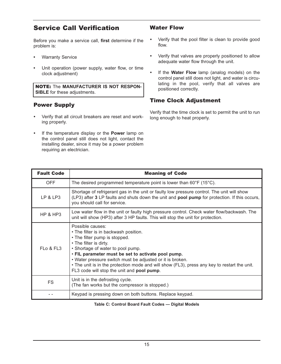 Service call verification | Energy Tech Laboratories POOL & SPA 5310 User Manual | Page 15 / 24