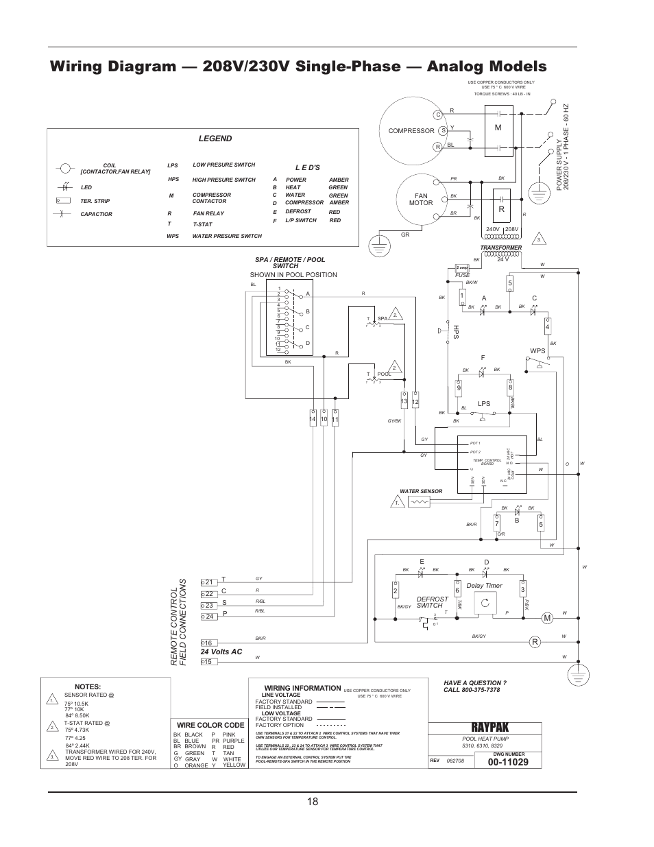 Raypak, Rm r, 24 volts ac | Legend | Energy Tech Laboratories POOL & SPA 5310 User Manual | Page 18 / 24